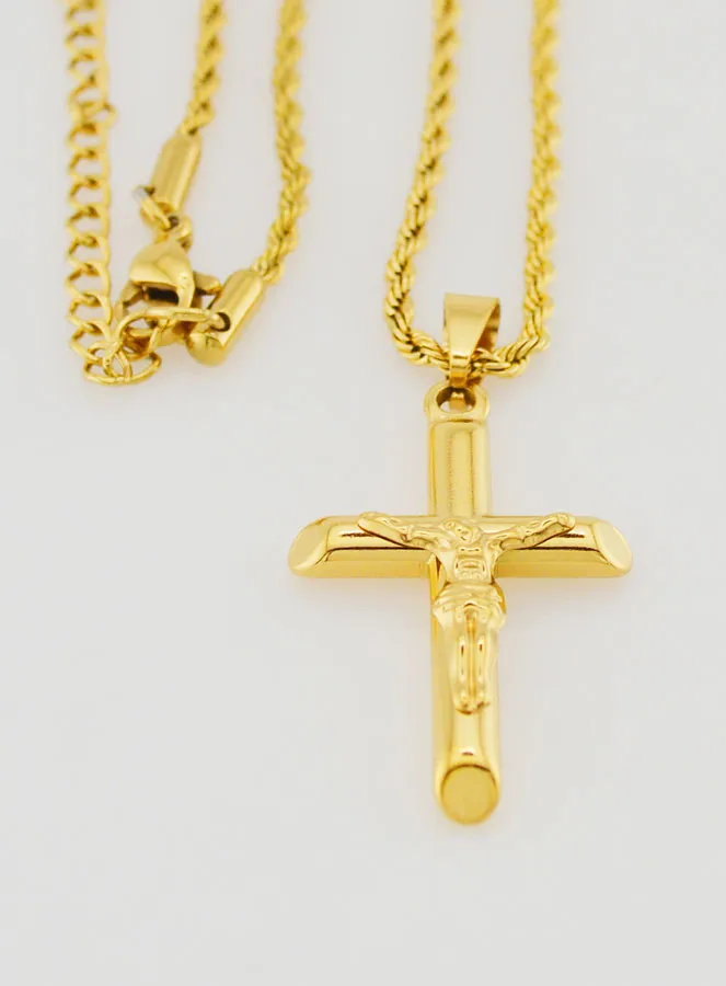 Religious Necklace Golden Stainless Steel Cross of Christ (pic 3)