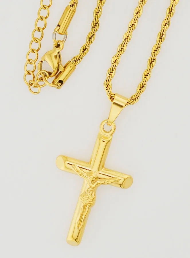 Religious Necklace Golden Stainless Steel Cross of Christ (pic 4)