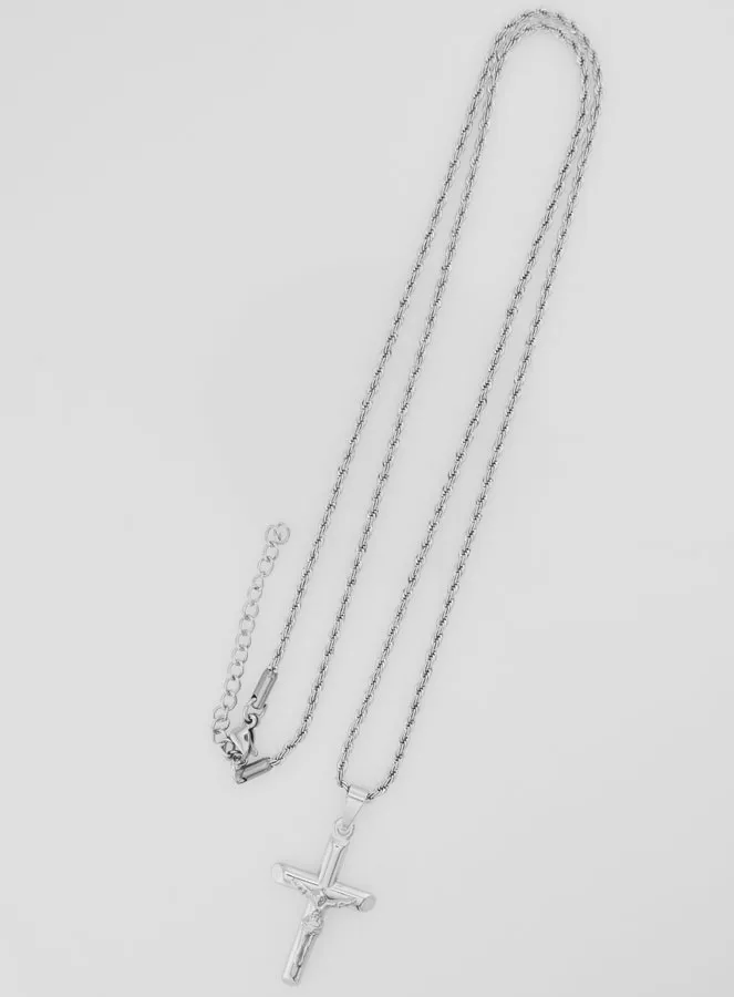 Religious Necklace with Silvery Stainless Steel Cross of Christ (pic 2)