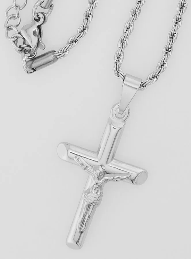 Religious Necklace with Silvery Stainless Steel Cross of Christ (pic 4)