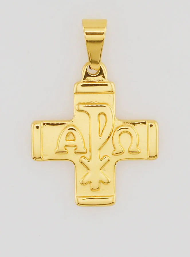Golden Chi Rho Cross Pendant - Pax, Alpha and Omega (pic 1)