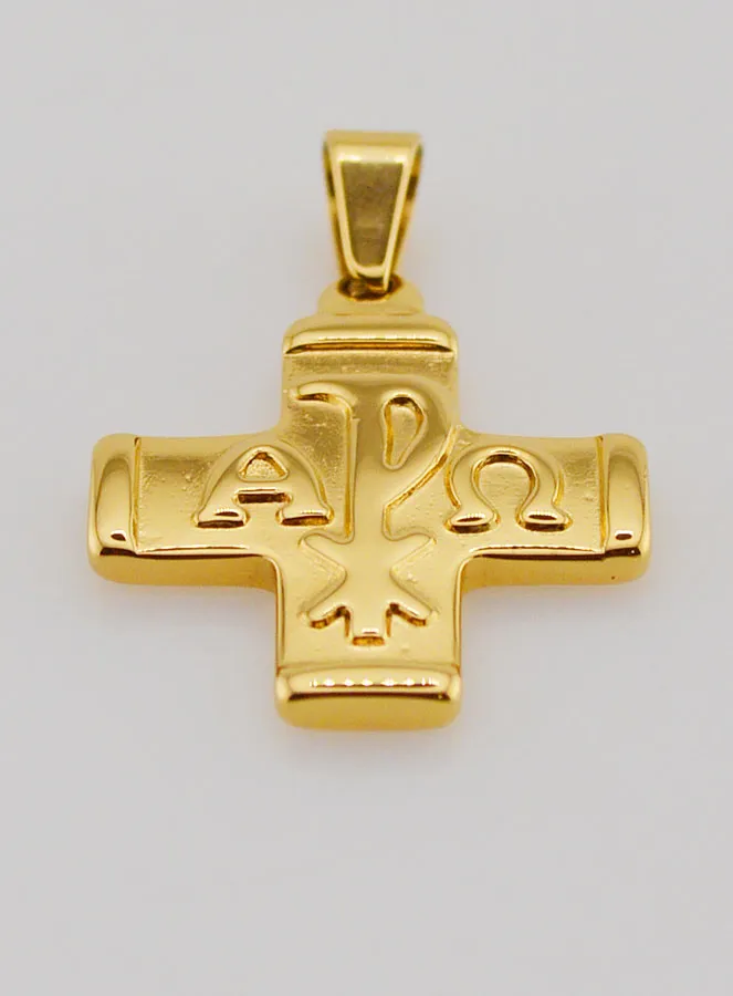 Golden Chi Rho Cross Pendant - Pax, Alpha and Omega (pic 2)