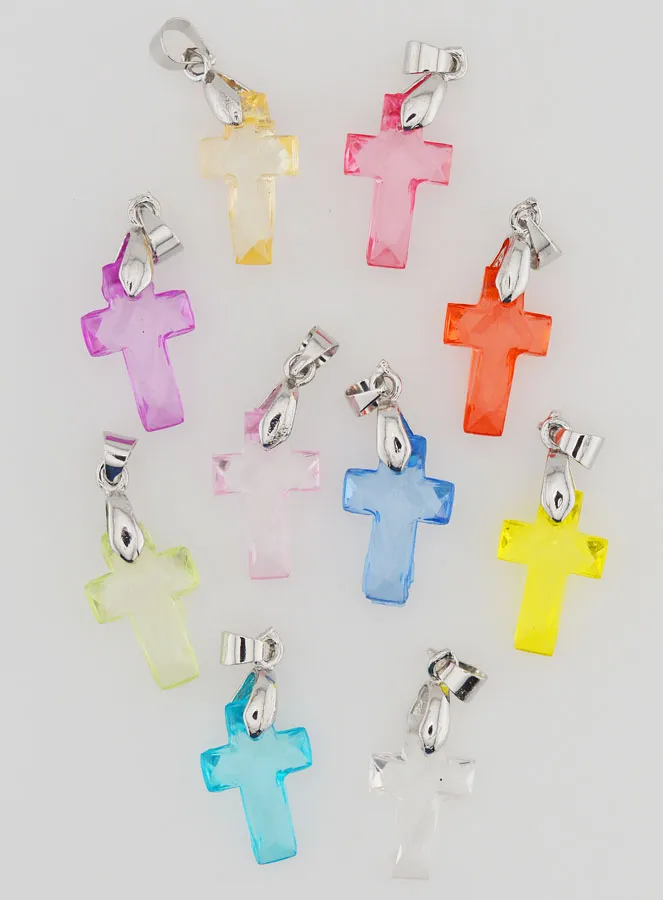 Set 10 Multicoloured Cross Charms 16mm (pic 1)