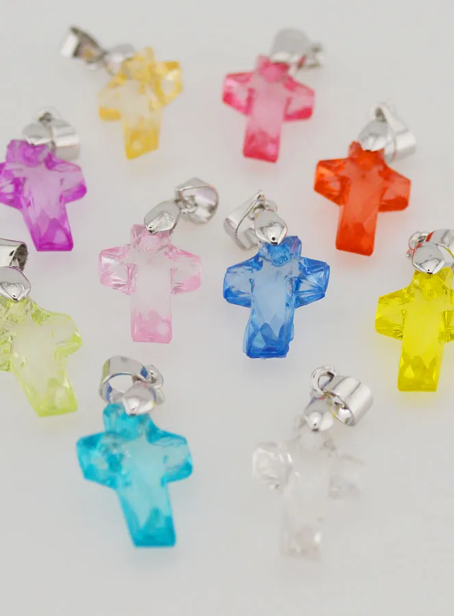 Set 10 Multicoloured Cross Charms 16mm (pic 2)