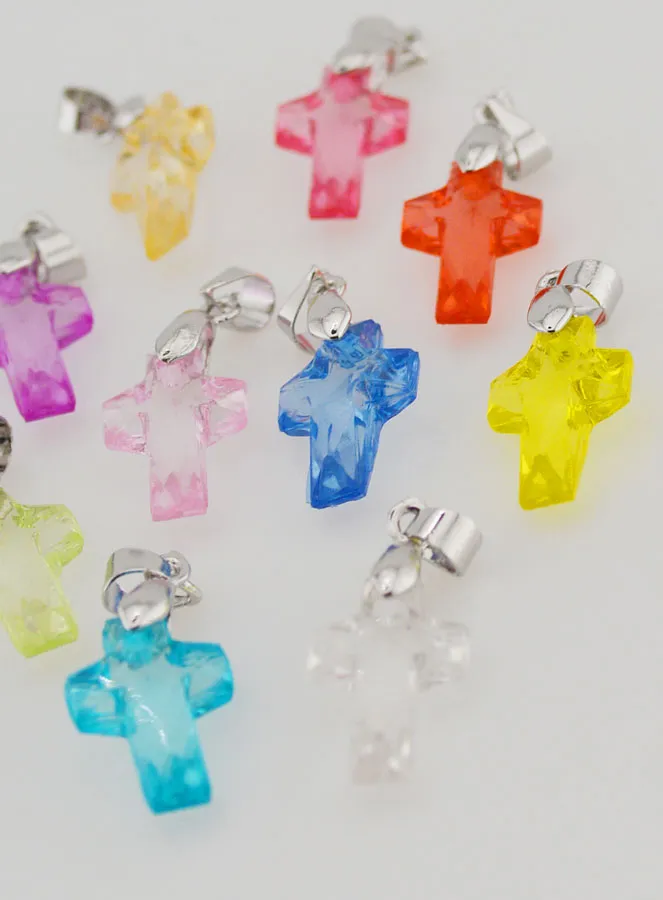Set 10 Multicoloured Cross Charms 16mm (pic 4)