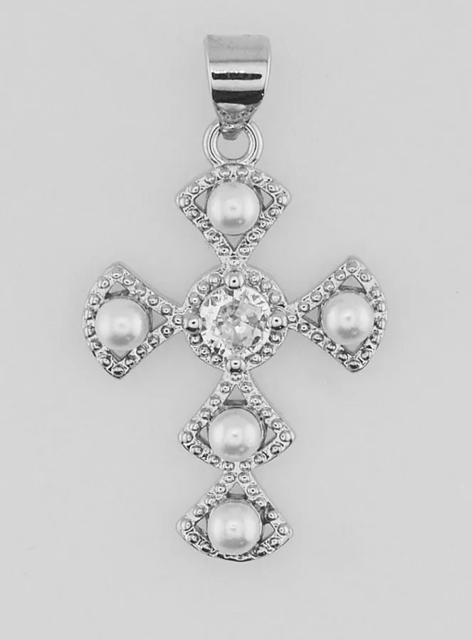 Silvery Brass Cross Pendant 23mm (pic 1)