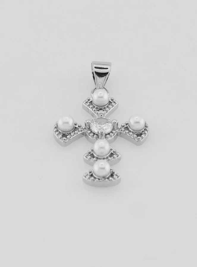 Silvery Brass Cross Pendant 23mm (pic 2)