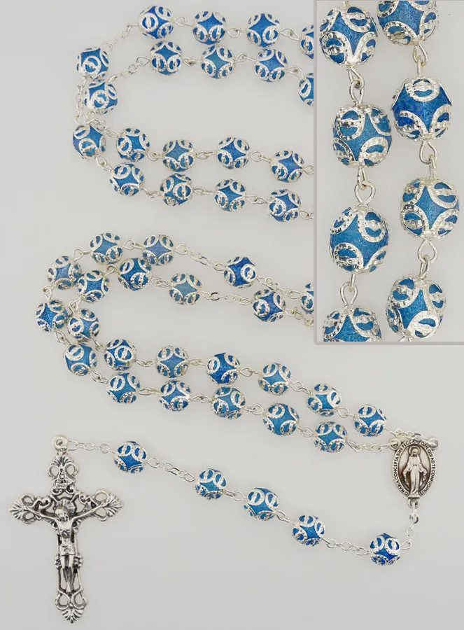 Blue Bead Rosary - Miraculous Medal and Baroque Cross (pic 1)