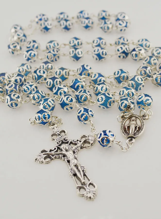 Blue Bead Rosary - Miraculous Medal and Baroque Cross (pic 2)