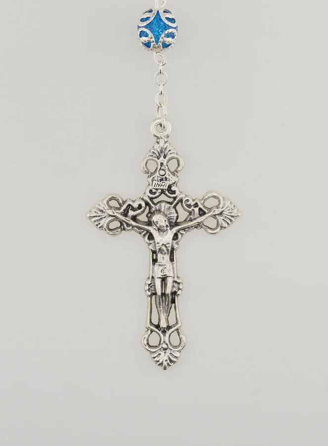 Blue Bead Rosary - Miraculous Medal and Baroque Cross (pic 3)
