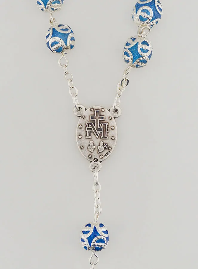 Blue Bead Rosary - Miraculous Medal and Baroque Cross (pic 4)