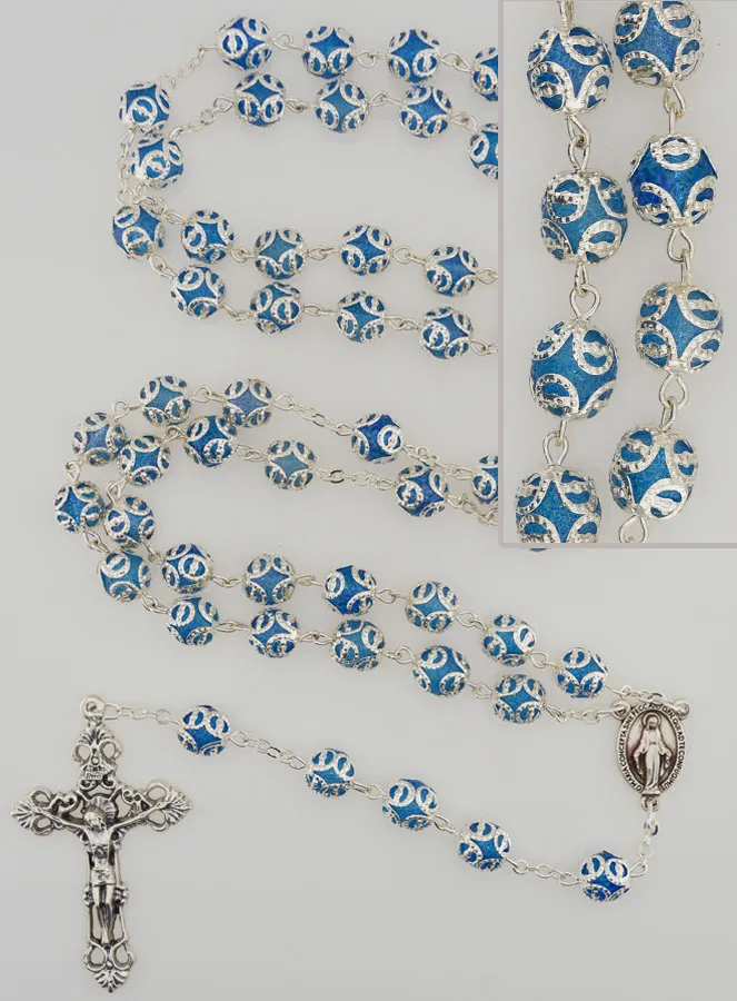 Miraculous Virgin Rosary with Baroque Cross - Blue (pic 1)