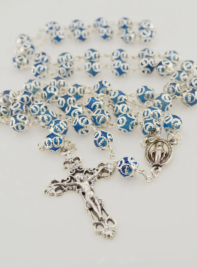 Miraculous Virgin Rosary with Baroque Cross - Blue (pic 2)