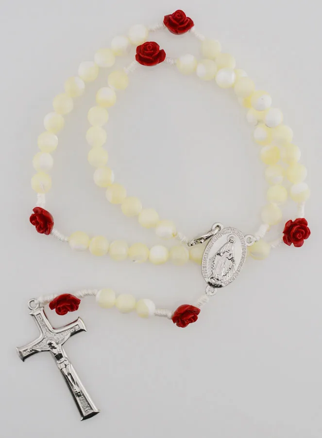 Mother-of-Pearl and Ceramic Rosary - Miraculous Medal (pic 1)