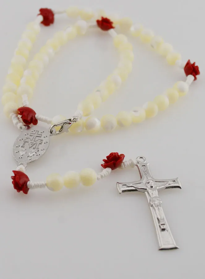 Mother-of-Pearl and Ceramic Rosary - Miraculous Medal (pic 2)