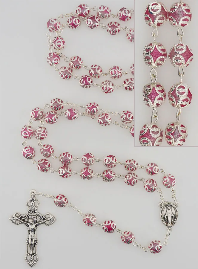 Miraculous Virgin Rosary and Baroque Cross - Pink (pic 1)