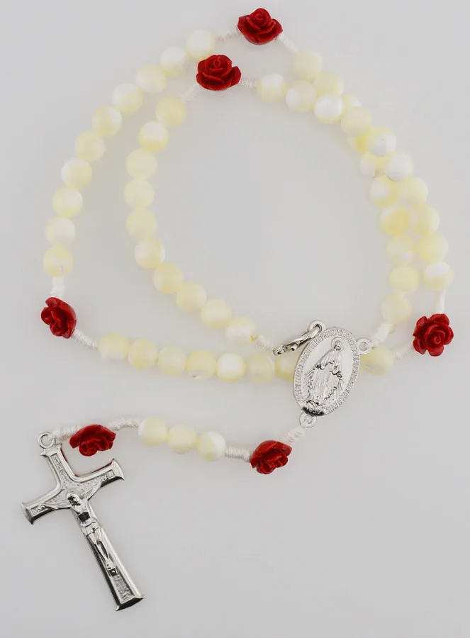 Mother-of-Pearl Rosary Necklace with Miraculous Medal (pic 1)