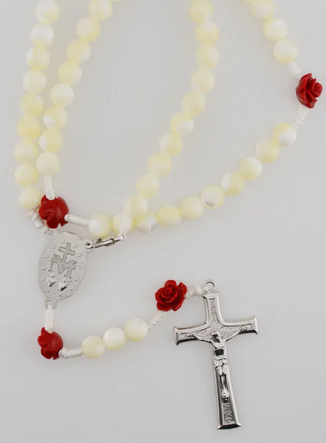 Mother-of-Pearl Rosary Necklace with Miraculous Medal (pic 3)