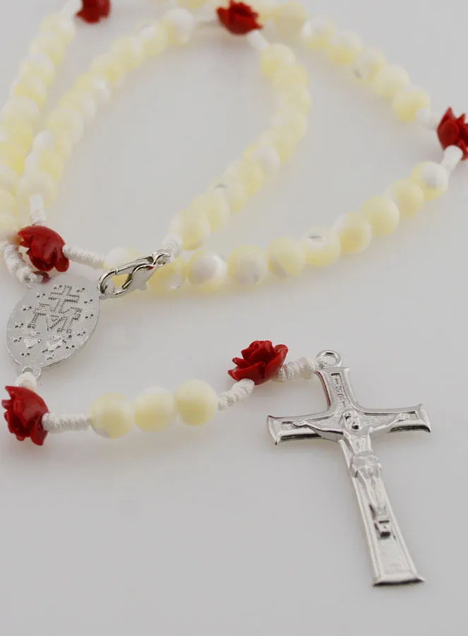 Mother-of-Pearl Rosary Necklace with Miraculous Medal (pic 4)