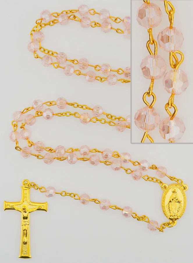 Pink Crystal Rosary with Miraculous Medal (pic 1)