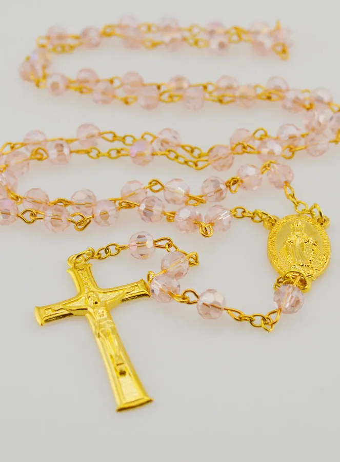 Pink Crystal Rosary with Miraculous Medal (pic 2)
