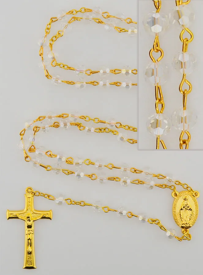 White Crystal Rosary with Miraculous Medal (pic 1)