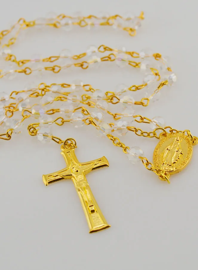 White Crystal Rosary with Miraculous Medal (pic 2)