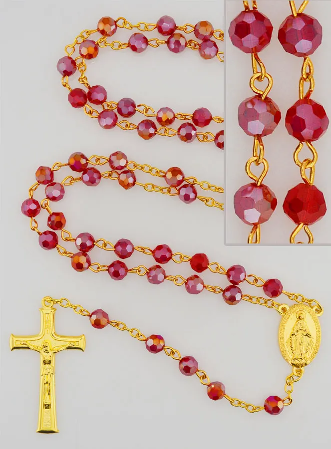 Red Crystal Rosary with Miraculous Medal (pic 1)
