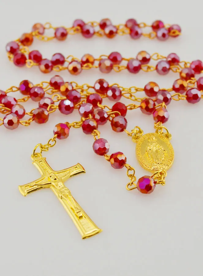 Red Crystal Rosary with Miraculous Medal (pic 2)