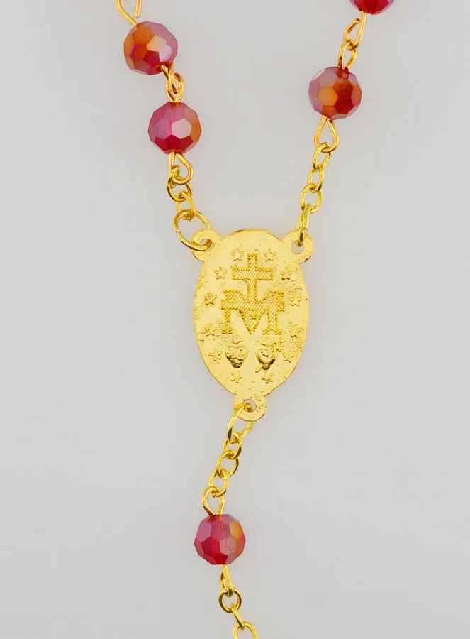 Red Crystal Rosary with Miraculous Medal (pic 4)