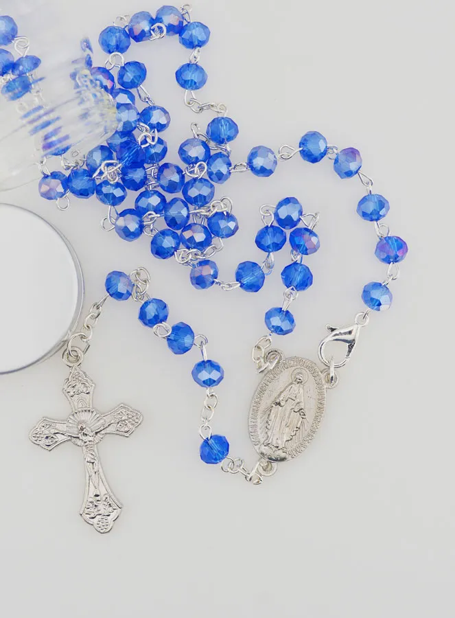Blue Crystal Rosary with Miraculous Medal (pic 3)