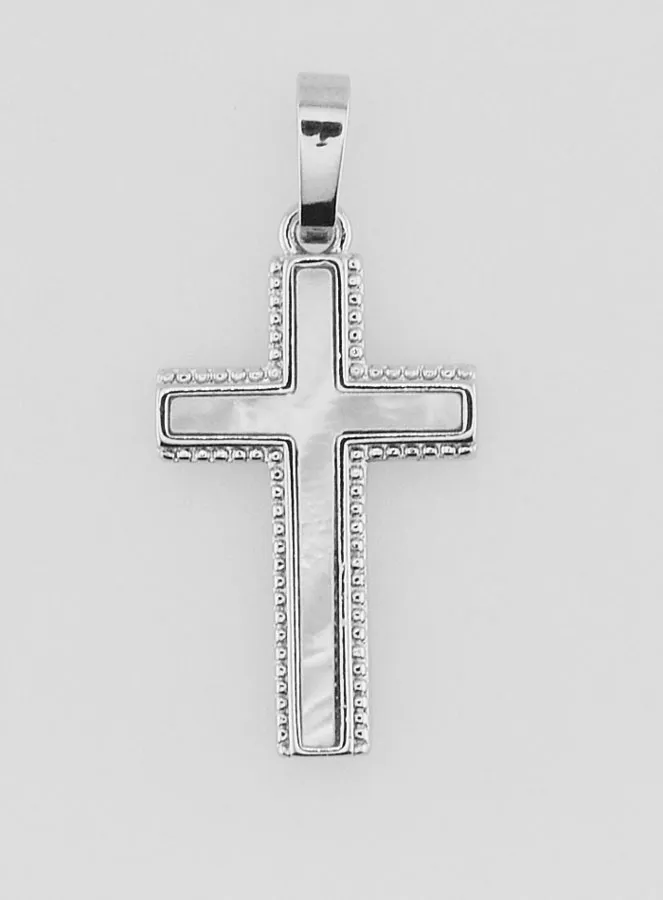 Cross Pendant Mother-of-Pearl and Silvery Brass (pic 1)