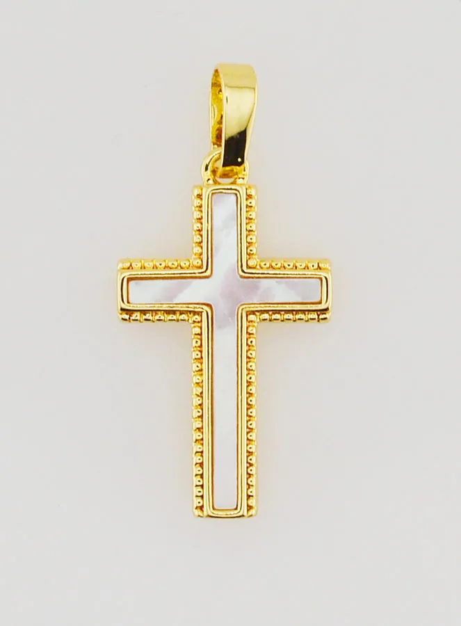 Mother-of-Pearl and Golden Brass Cross Pendant (pic 1)