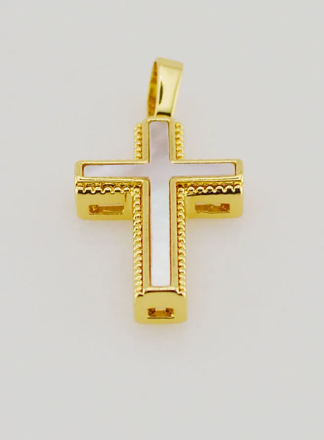 Mother-of-Pearl and Golden Brass Cross Pendant (pic 2)