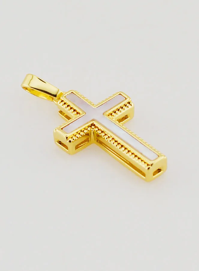 Mother-of-Pearl and Golden Brass Cross Pendant (pic 3)