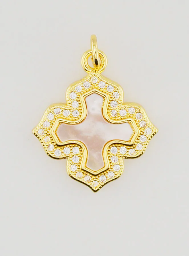 Square Cross Pendant in Mother-of-Pearl Brass and Rhinestones (pic 1)
