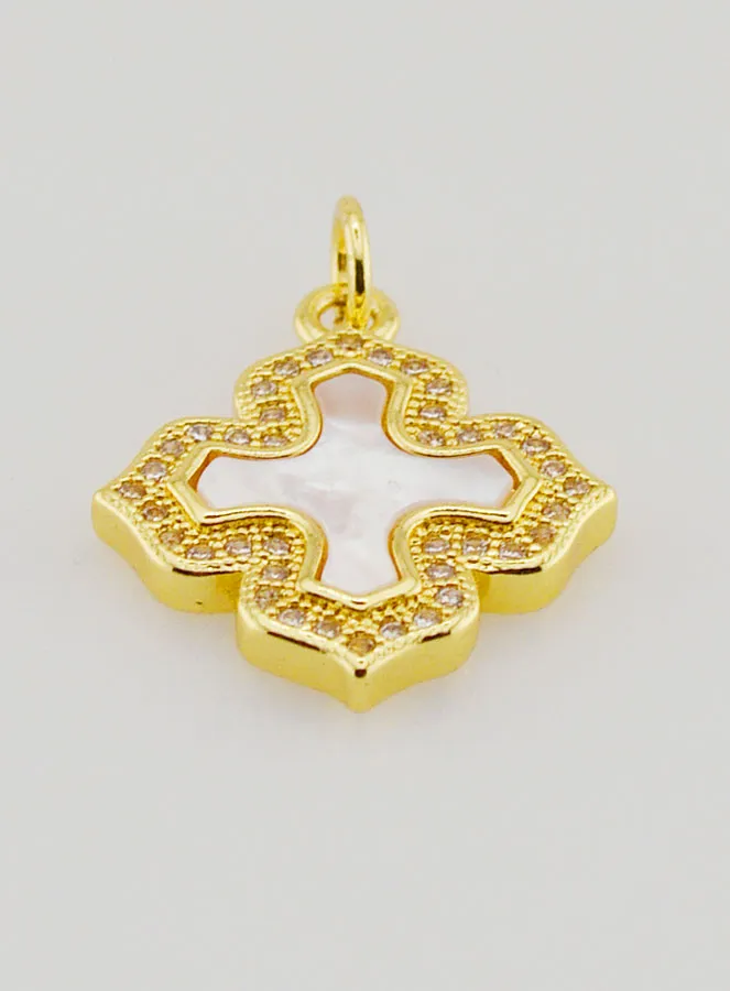 Square Cross Pendant in Mother-of-Pearl Brass and Rhinestones (pic 2)