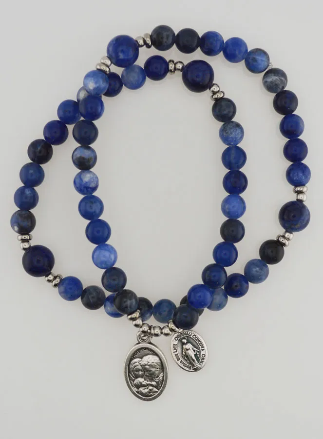 Sodalite Rosary with Miraculous Medal and St Joseph (pic 1)