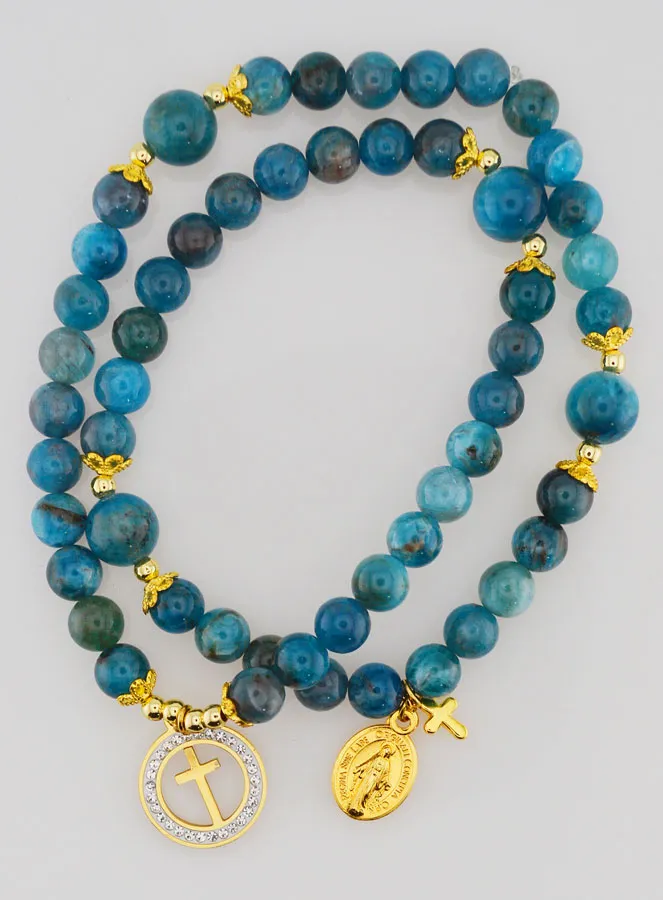 Miraculous Medal Rosary with Apatite Stones (pic 1)