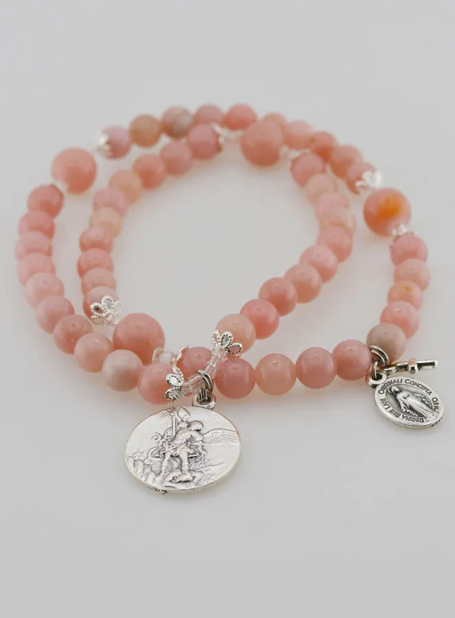 Miraculous Medal Rosary and St Michael in Pink Opal (pic 2)