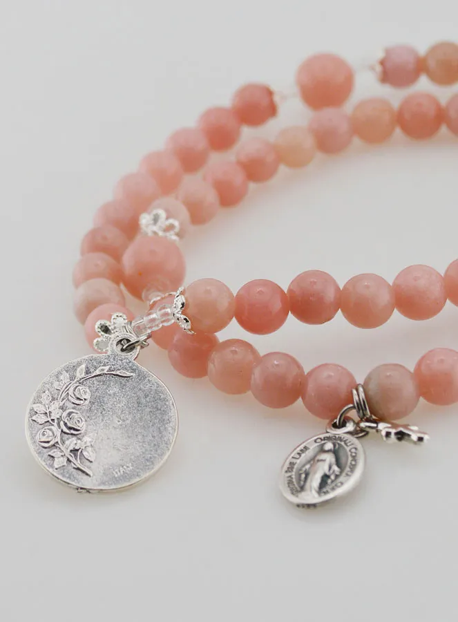 Miraculous Medal Rosary and St Michael in Pink Opal (pic 3)