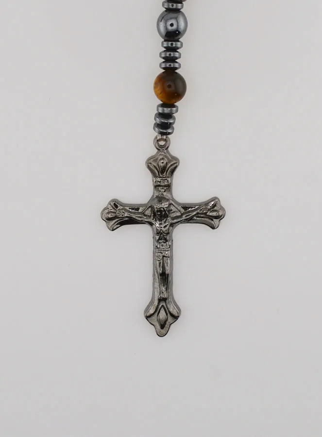 Miraculous Virgin Rosary in Hematite and Tiger's Eye (pic 3)