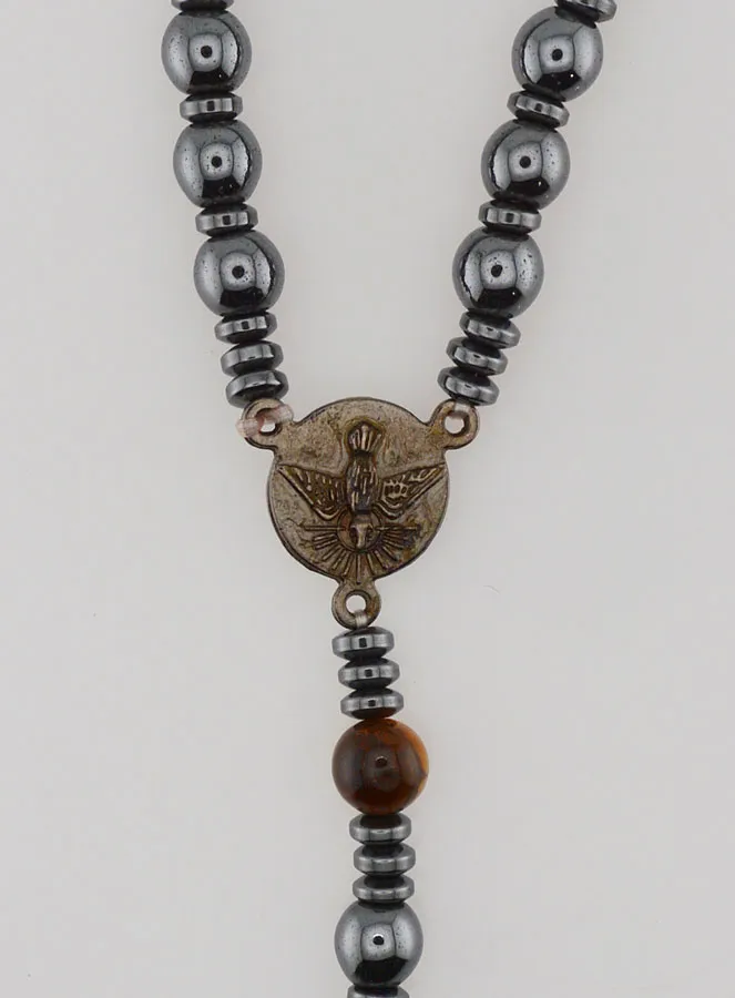 Miraculous Virgin Rosary in Hematite and Tiger's Eye (pic 4)
