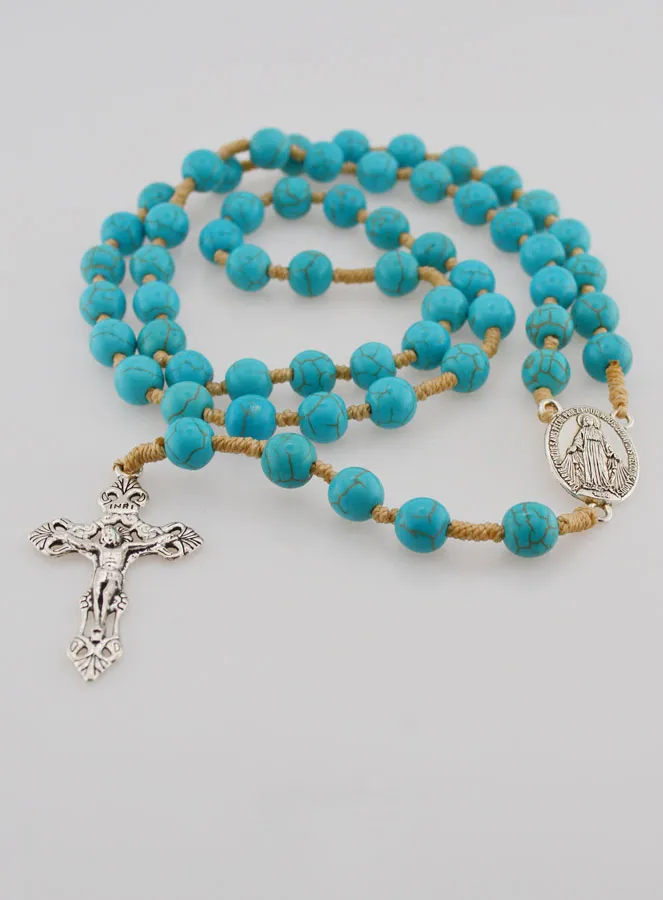Rosary with Turquoise Beads - Miraculous Medal (pic 2)