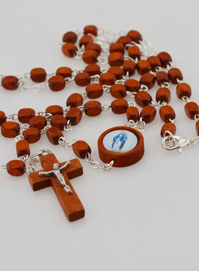 Miraculous Virgin Mary Rosary in Light Wood (pic 2)