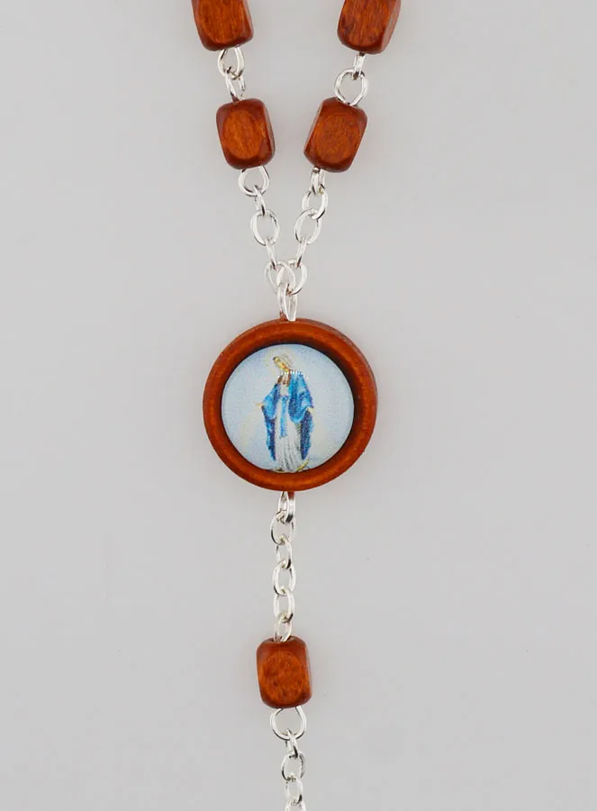 Miraculous Virgin Mary Rosary in Light Wood (pic 4)