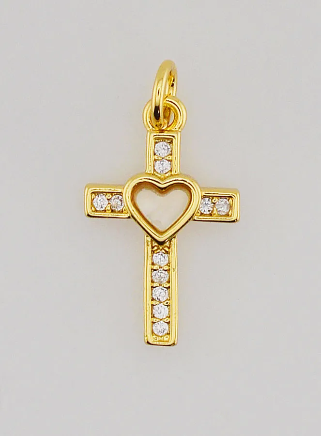 Brass Cross Pendant with Heart - 15mm (pic 1)