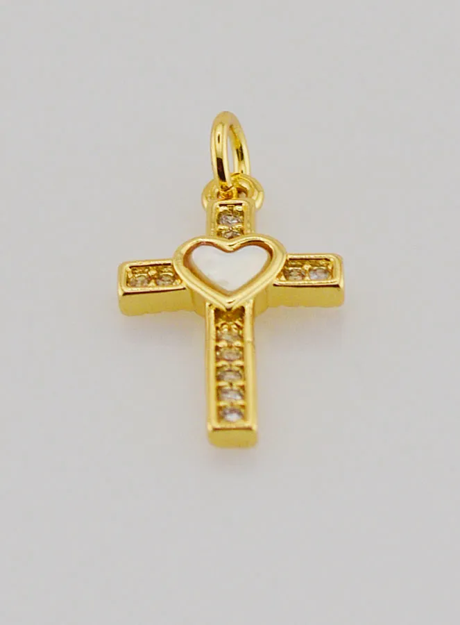 Brass Cross Pendant with Heart - 15mm (pic 2)
