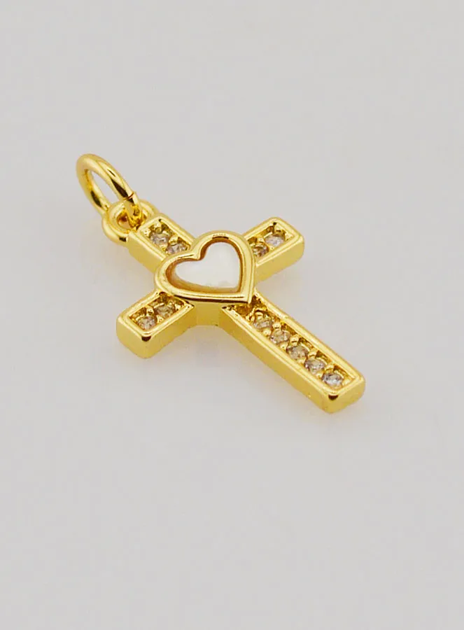 Brass Cross Pendant with Heart - 15mm (pic 3)