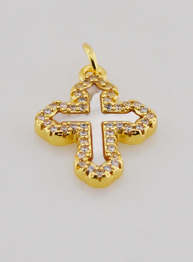 Orthodox Cross Pendant with Rhinestones and Mother-of-Pearl - 17mm (pic 2)